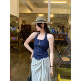 French Hanging Neck Sling Vest Women Wear 2026 New Outer Buckle Sleeveless Commuting Top In Summer