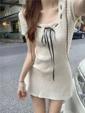South Korea Dongdaemun New Slim Slimy Feminine U-Neck Sexy Waist Knitted Dress Woman Trend