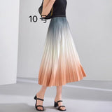 2025 New High-Rise Half-Dress Woman Tight Waist Ink Print Design Sense A-Character Skirt In The Long Folded Skirt