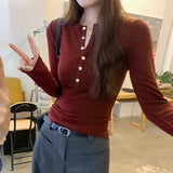 2026 New Year's Unique Loose Inside-Dial Bottom Shirt Women's Buttons Can Wear High-End Feeling Long-Sleeved T-Shirt Top