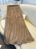 2025 New Velvet Half-Dress Woman Autumn Thin Sweet Design Mesh In The Long A Skirt