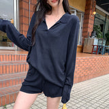 Lazy And Relaxed Loose POLO Shirt Long-Sleeved T-Shirt Casual Shorts Two Sets Of Women's Early Spring 2026 New Top