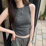 Vintage Waist-Waisted Foldless Sleeveless Vest Women's Summer 2025 New Sports Wear Inside And Bottom Top