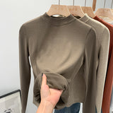2026 Early Spring Half-Necked Bottom Shirt Women Autumn And Winter Threaded Elastic Soft-Haired Skin Grinding Inside The Coat