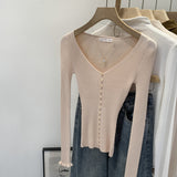 2026 Early Spring Design Feel Pink Big V Collar Long Sleeves To Hit The Bottom Of The Knitted Shirt Women's Autumn Commuting Clothes Thin
