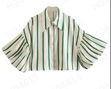 Women's Clothing Spring 2025 New Loose Casual Striped Lantern Sleeve Short Shirt Lady Top