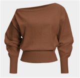 Autumn 2025 New Solid Color Loose Set Female Design Temperament Fashion Out-Shoulder Knitwear Shirt