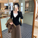 Lyselle Tiansi Black Fake Two-Piece Bottomed Woman Can Wear A Niche Long-Sleeved T-Shirt Top