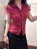 Spice Girls Vintage Plaid Short-Sleeved Shirt 2026 Summer Slimming With White Collar Top Women's Clothing