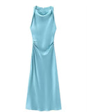 Spring 2025 New Fashion Round Collar Sleeveless Black Silk-Sense Silk-Sense Dress Women 8372090