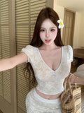 French Half-Brace Ass Skirt 2026 Summer Pure Lust Style V-Neck Lace Dress Sweet Two-Piece Suit Skirt