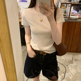 Korean Beauty Shoulder Collar Short-Sleeved T-Shirt Women 2025 Summer New High-End Niche Do Not Hit The Top