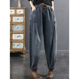 2025 Spring Thin Tight Waist Water Wash Blue Plate Buckle Large Size Loose Old Dad Harun Trousers Casual Jeans Women
