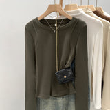2026 Early Spring Fish Bone Slimming Long Sleeves Of The Bottom Shirt Of Women's Autumn New Unique Special Gas T-Shirt