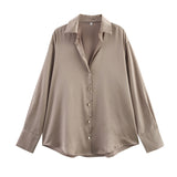 2025 Spring And Summer New Women's Fashion Single Row Buckle Silk Lithry Shirt 2074580
