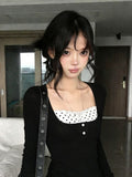 Spice Girl Collar Lace-Point Long-Sleeved T-Shirt Girl Spring New Repair Fake Two Bottoming Shirt Inside The Top
