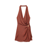 2025 Spring New Women's Design Sense Of Niche Slim Slim Hanging Neck Dress 3897111