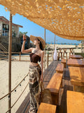 Island Lazy Holiday Suit Female Hottie Short Breast Vest Irregular Print Half-Body Dress Two-Set