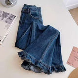 Vintage Lace Trousers Feet High Waist Straight Loose Loose Thin Legs 2025 Spring And Autumn Bred Cowboy Long Pants Woman