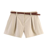 2026 Spring New Women's Fashion Casual Loose High-Waist Belt Shorts 4387472