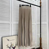 2025 New High-Rise 100-Fold Skirt Half-Dress Woman Pendant Tight Waist Thin High-Grade Elegant Solid Color Dress