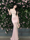 French Romantic Style Word Shoulder Broken Floral Dress Women Summer Holiday Style Bodyd With Hip Fishtail Dress Set Sweet