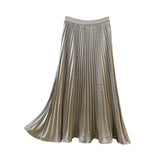 Autumn 2025 French Fashion Shiny Feeling 100 Folded Skirt Women High-Waist A Word Loose Umbrella Skirt Tide