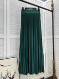 2025 New High-Rise 100-Fold Skirt Half-Dress Woman Pendant Tight Waist Thin High-Grade Elegant Solid Color Dress