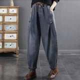 2025 Spring Thin Tight Waist Water Wash Blue Plate Buckle Large Size Loose Old Dad Harun Trousers Casual Jeans Women