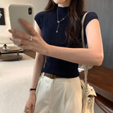 Korean Small Fragrant Temperament High-End Shoulder Sleeveless Knitted Shirt Women Summer 2025 New Slim Top