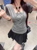 Large-Size Fat Mm Hottie Wind Irregular Cross-False Two-Piece Women Summer New Slimming T-Shirt