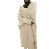 Autumn And Winter New External Wear Knitted Cardigan Retro Fashion Simple Thick Loose Mahjong Long Girl Sweater Coat Woman
