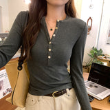 2026 New Year's Unique Loose Inside-Dial Bottom Shirt Women's Buttons Can Wear High-End Feeling Long-Sleeved T-Shirt Top