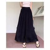 2025 Design Sense Of Fashion Pure Color Tie High Waist Thin Trousers Hanging Wide Leg Pants Slacks Sweet