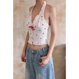 2025 Spice Girls New Summer French V-Neck Hanging Neck Cherry Dress Skirt Open-Back Slings