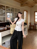 French Retro Lotus Side Short-Sleeved Shirt Woman 2026 Summer New White Chic Waist Thin Shirt Top