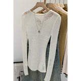 Commuting Pure Babes Hollow Wool Irregular Long-Sleeved Female Commuting Spring And Autumn New Thin Lazy Top