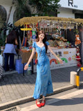French Floral Dress Women's Summer Yunnan Tourism Wearing Women's Unique Beautiful Waist-Waive Holiday Dress