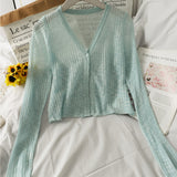 Small Fragrant Knitted Cardigan Thin Women's Ice Silk Loose Outer Sun Protection Coat Summer Short Top Long Sleeve