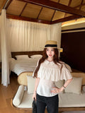 White Light And Breathable French Short-Sleeved Shirt Women's Summer Niche Design Lotus Leaf Side Shirt Temperament Top