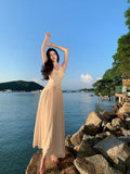 French Hanging Neck V Collar Water Drill Waist Swing Dress Women's Summer New Temperament Thin High-End Dress Dress