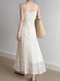 Temperament Apricot Color Lace Sling Dress Women 2025 Summer New High-End Sense Long Vest Dress