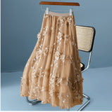 2025 Spring And Summer New High-Rise Thin Double Mesh Yarn Three-Dimensional Flower Half-Body Skirt Long Fairy Dress
