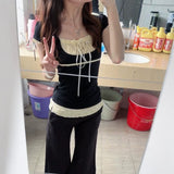 Colling And Colliding With Two Short-Sleeved T-Shirts For Girls Summer Slimming Design With A Sense Of Chic Casual Blouse