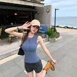Vintage Henry Collared Word Vest Women Wearing Unique Beautiful Big Looking Waist Babes Sleeveless Top