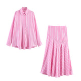 2026 Spring New Women's Fashion Casual Striped Loose Shirt Skirt 2710685