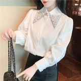 2025 Spring Dress New Temperament Heavy-Weight Industrial Hand Nail Beads Long-Sleeved Shirt Women's French Loose Blouse Tide