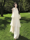 French Holiday Wind Hanging Neck-Laught Dress Women's Summer 2026 New Loose Thin Cake Long Skirt