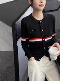 2025 Autumn And Winter New Women's Design Feel Cardigan Sweater Female Hit Striped Ocean Gas Age Cut-Down Knitting Top