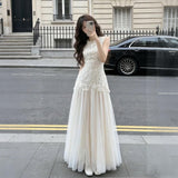 Gentle Style Lace Splicing Mesh Dress Summer Temperament Slim Sleeveless Vest Long Dress New Female